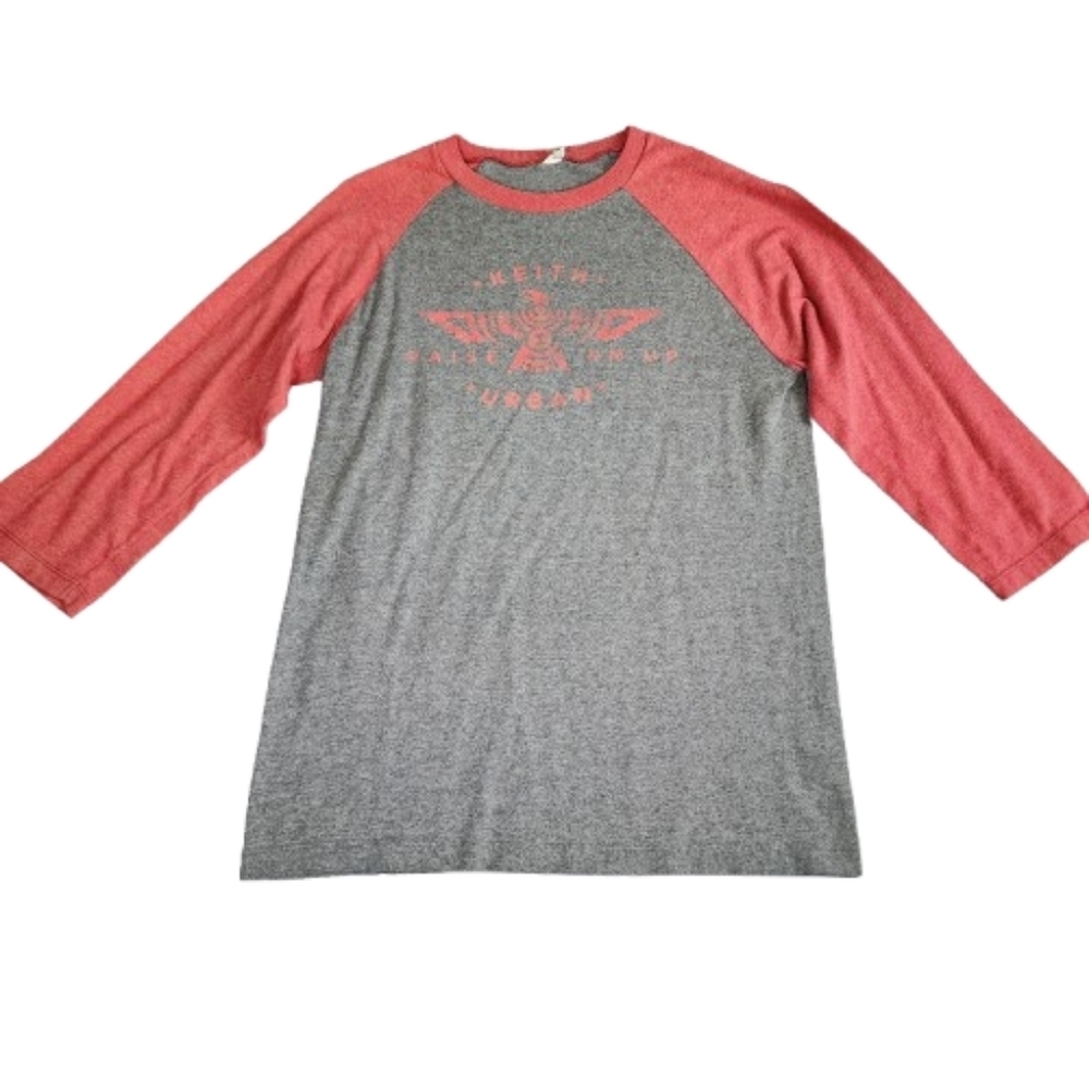 Keith Urban 2015 Raise Em Up Tour Womens Small Raglan Sleeve Tee Gray and Red